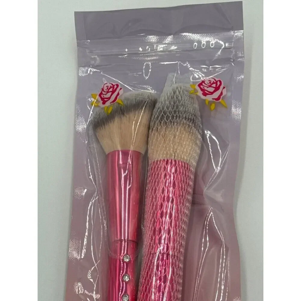 Luna Magic Duo Face Brush Set with Metallic Pink Handle New in Package